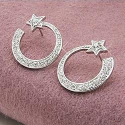 Sparkling Star/Moon Diamond Earrings